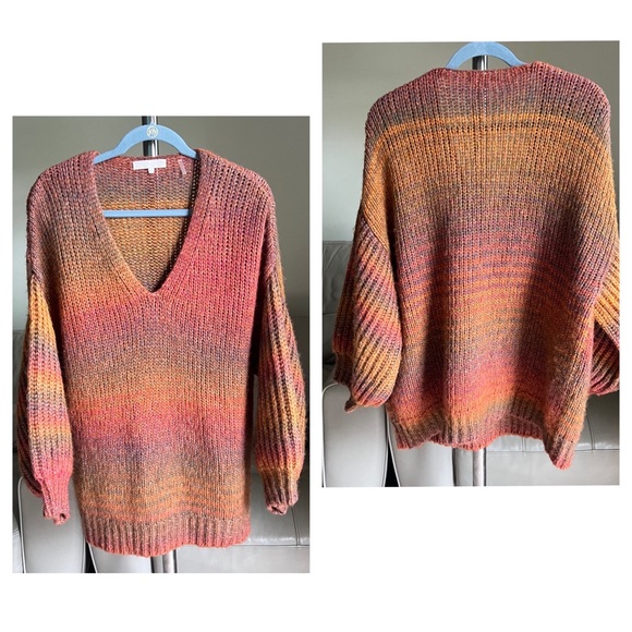 LoveShackFancy Knit Rio Russet Alpaca Merino Oversized Sweater XS / SMALL Ombre - Picture 2 of 15
